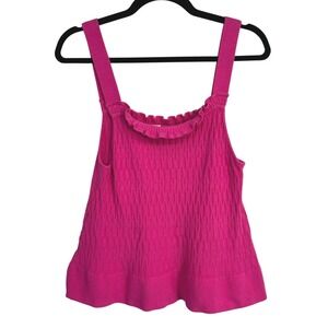 Smocked Knit Tank Top Medium Peplum Sleeveless Pink Coquette Barbiecore Romantic